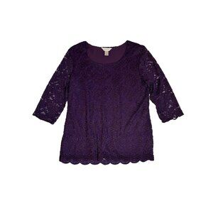 Christopher & Banks Women's Purple Lace 3/4 Sleeve Top L Formal‎
